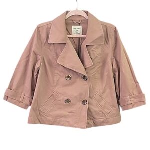 Old Navy Tan Cropped Trench Coat with Pockets, 100% Cotton, Size L Petite